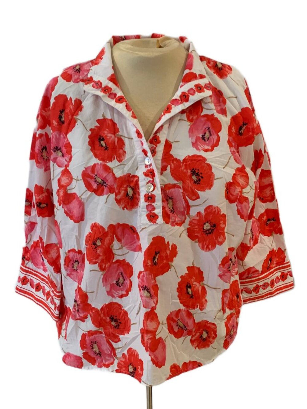 Talbots Floral Cotton Blouse Red White M
